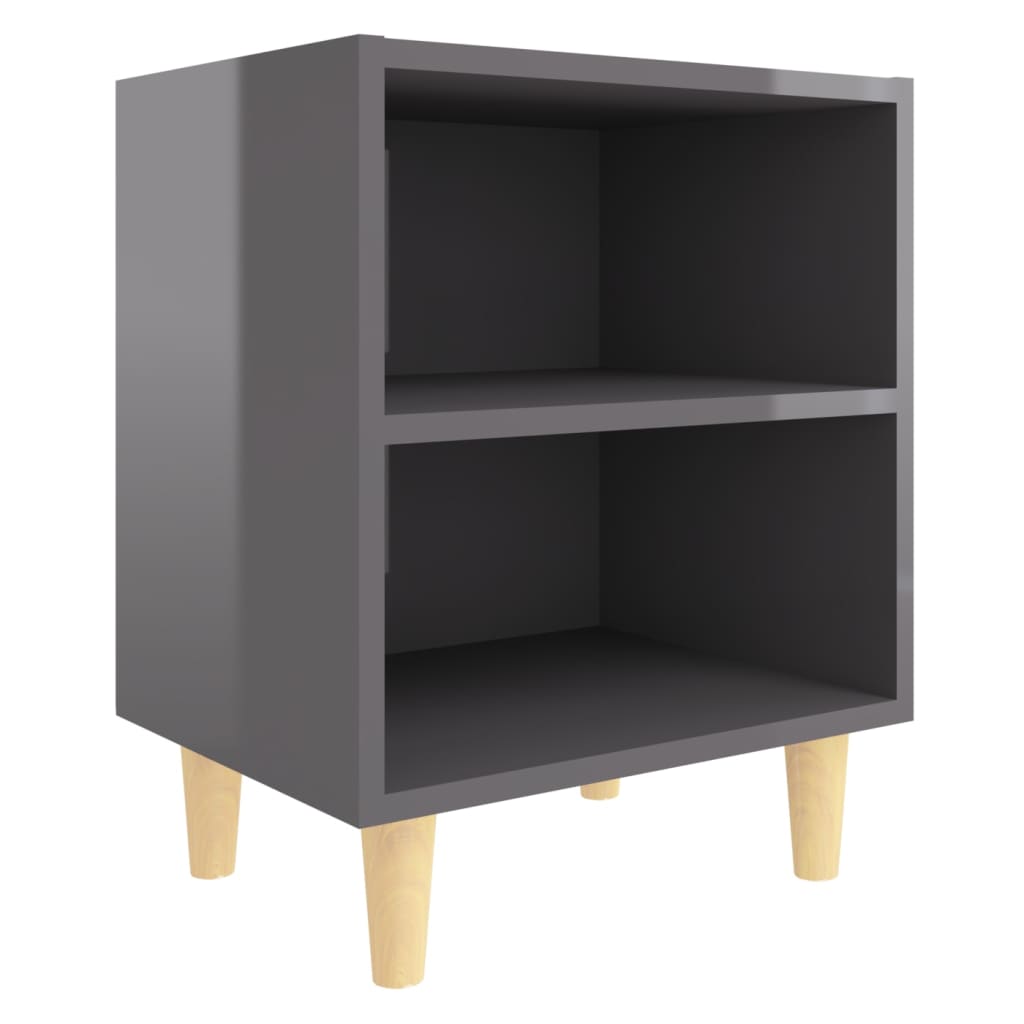 Mesitas De Noche 2 Uds Patas De Madera Gris Brillo 40x30x50 Cm_2