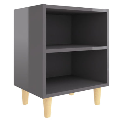 Mesitas De Noche 2 Uds Patas De Madera Gris Brillo 40x30x50 Cm_2