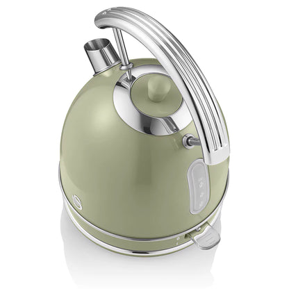 Set Desayuno Retro Hervidor De Agua 1,8 L Inalámbrico, Tostadora 2 Rebanadas Anchas, Vintage Swan Stp7050gneu Verde