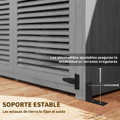Outsunny Cobertizo De Madera 0,83 M² 127x65x168 Cm Con 2 Puertas Gris_5
