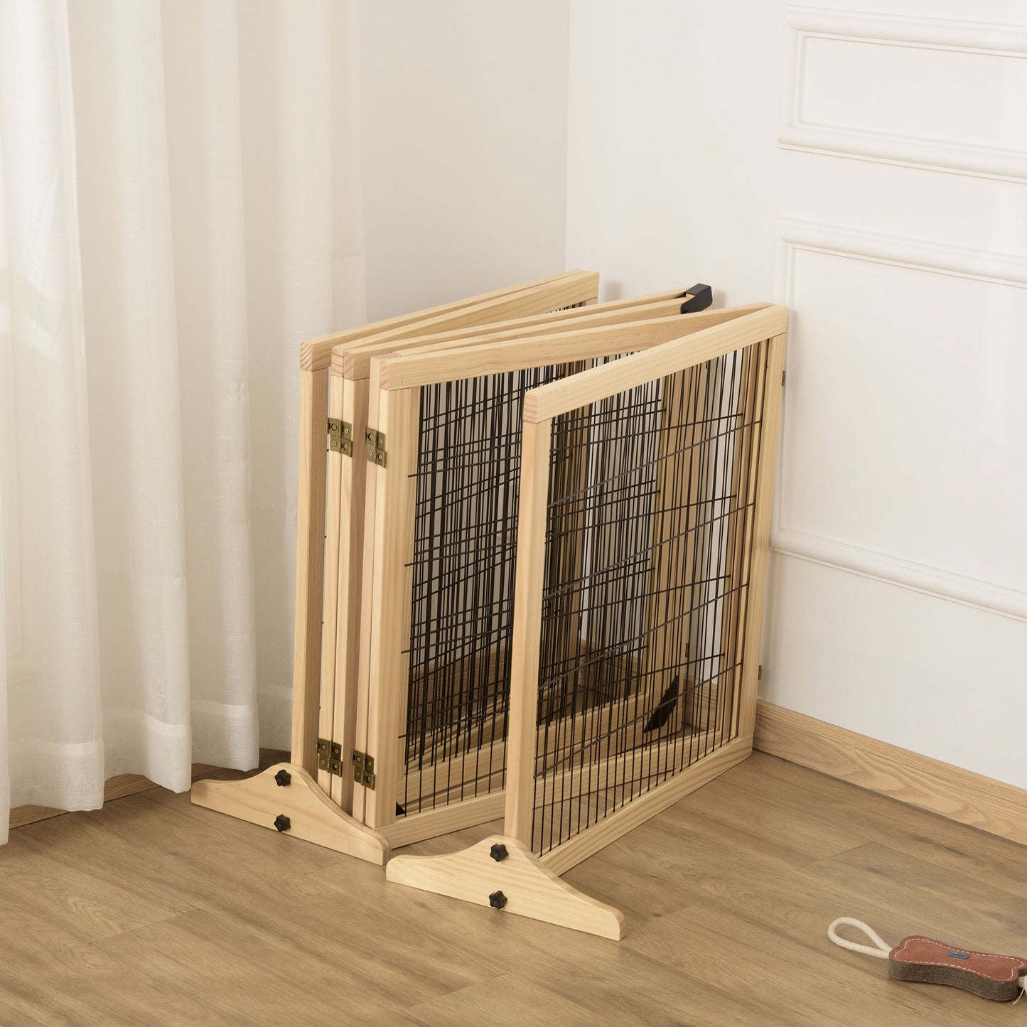 Pawhut Barrera De Seguridad Para Perros Plegable De Madera Con Soporte De Pie_4