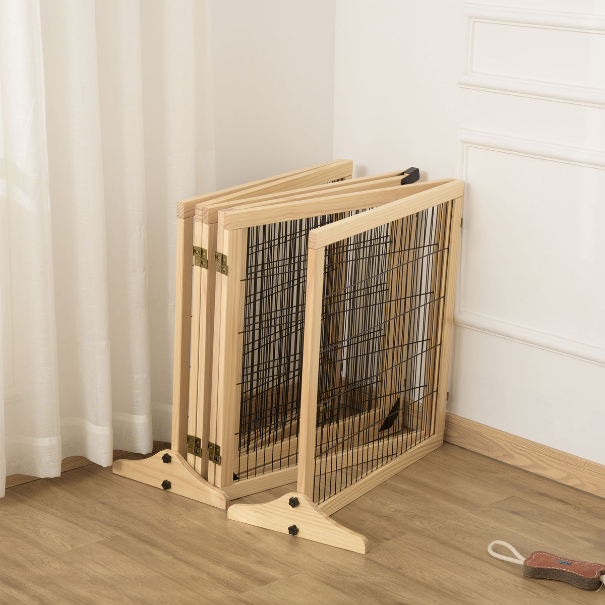 Pawhut Barrera De Seguridad Para Perros Plegable De Madera Con Soporte De Pie_4