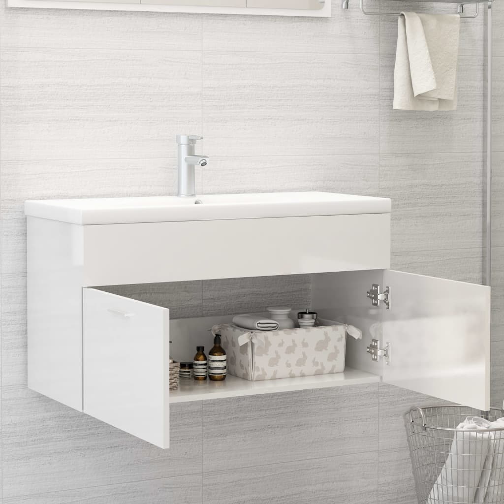 Mueble Con Lavabo Madera De Ingeniería Blanco Brillante_2