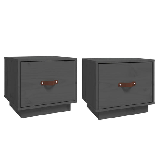 Mesitas De Noche 2 Uds Madera Maciza De Pino Gris 40x34x35 Cm_0