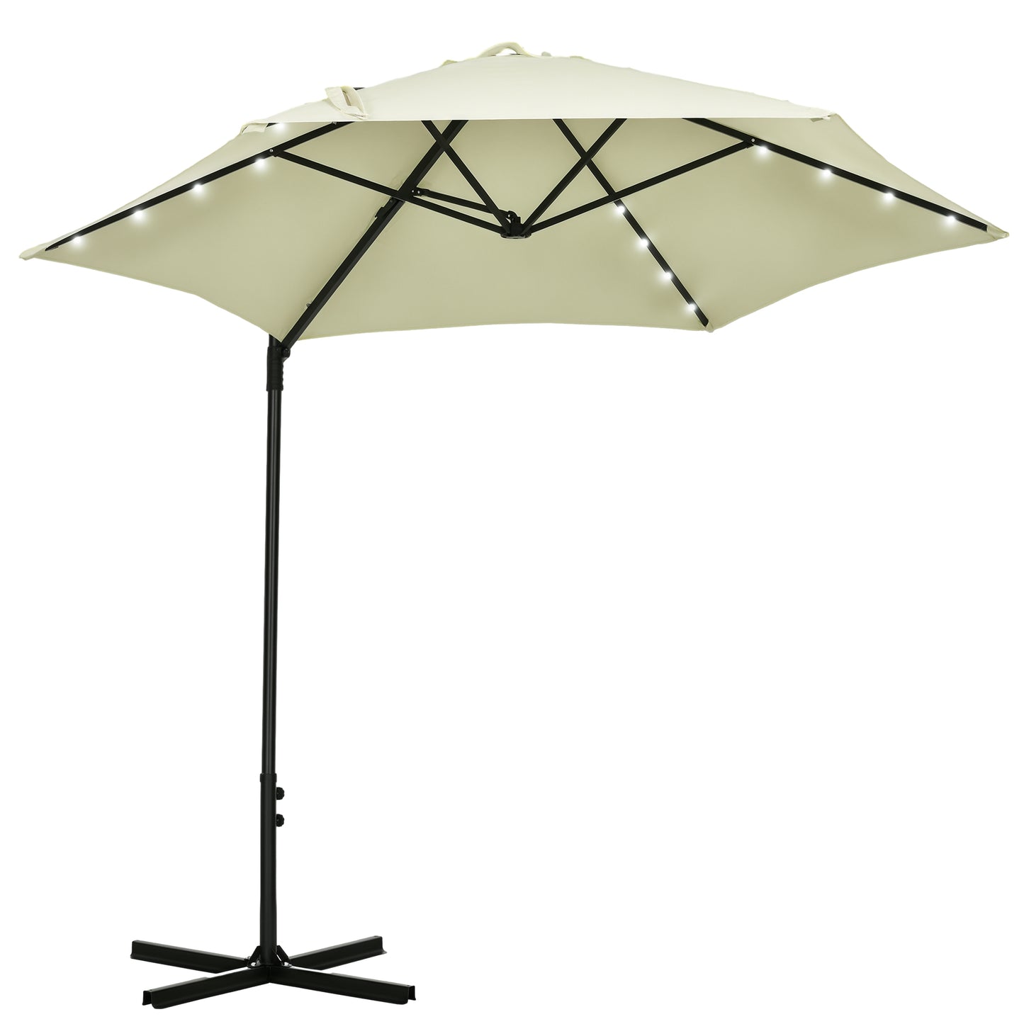 Outsunny Sombrilla De Jardín Ø256x248 Cm Con Luces Led Solares Beige_0