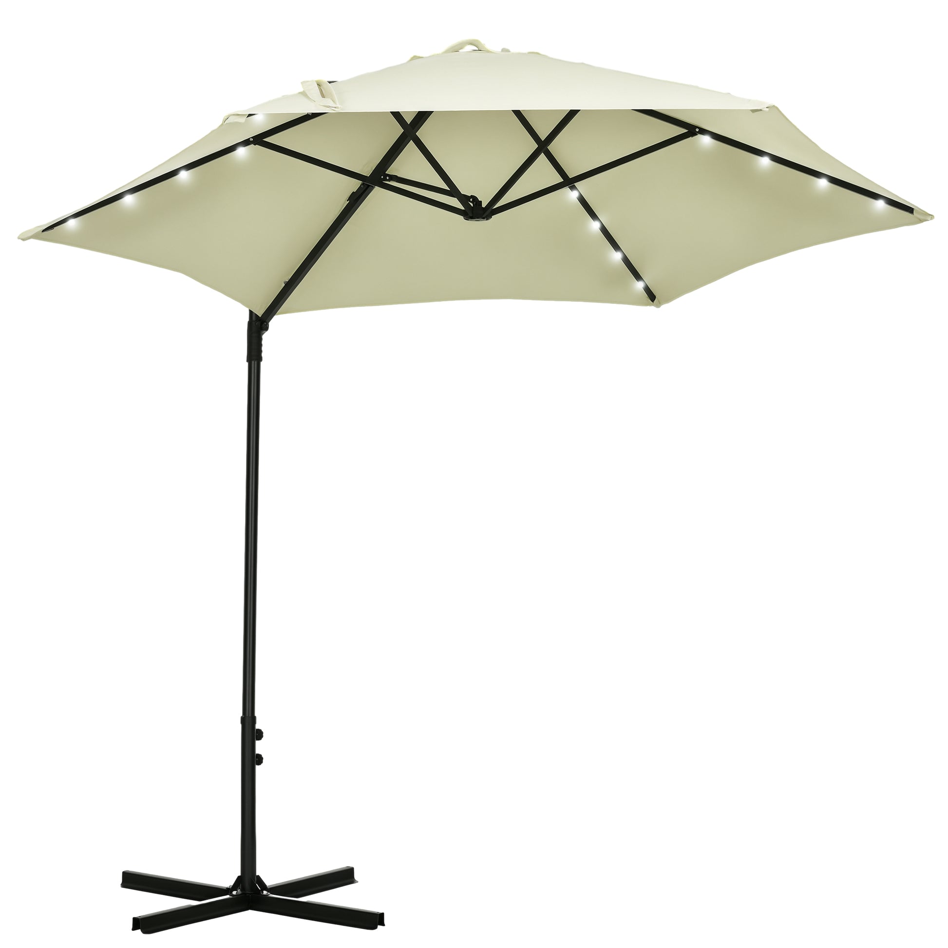 Outsunny Sombrilla De Jardín Ø256x248 Cm Con Luces Led Solares Beige_0