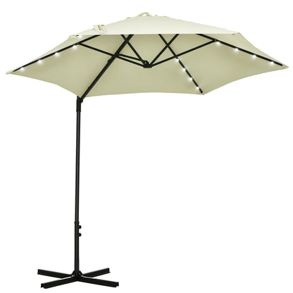 Outsunny Sombrilla De Jardín Ø256x248 Cm Con Luces Led Solares Beige_0
