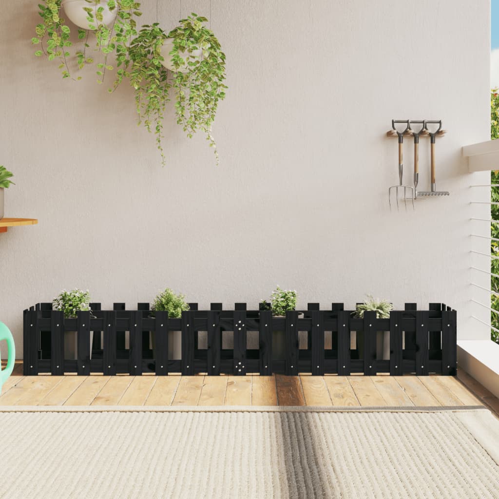 Arriate Elevado Jardín Con Valla Madera Pino Negro 200x30x30cm_1