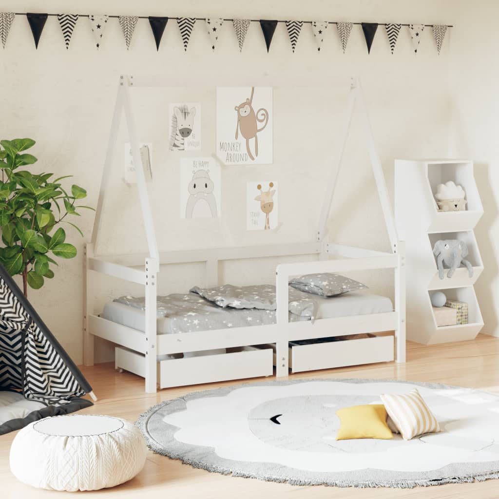 Vidaxl Estructura Cama Niños Con Cajones Madera Pino Blanco 70x140 Cm_1