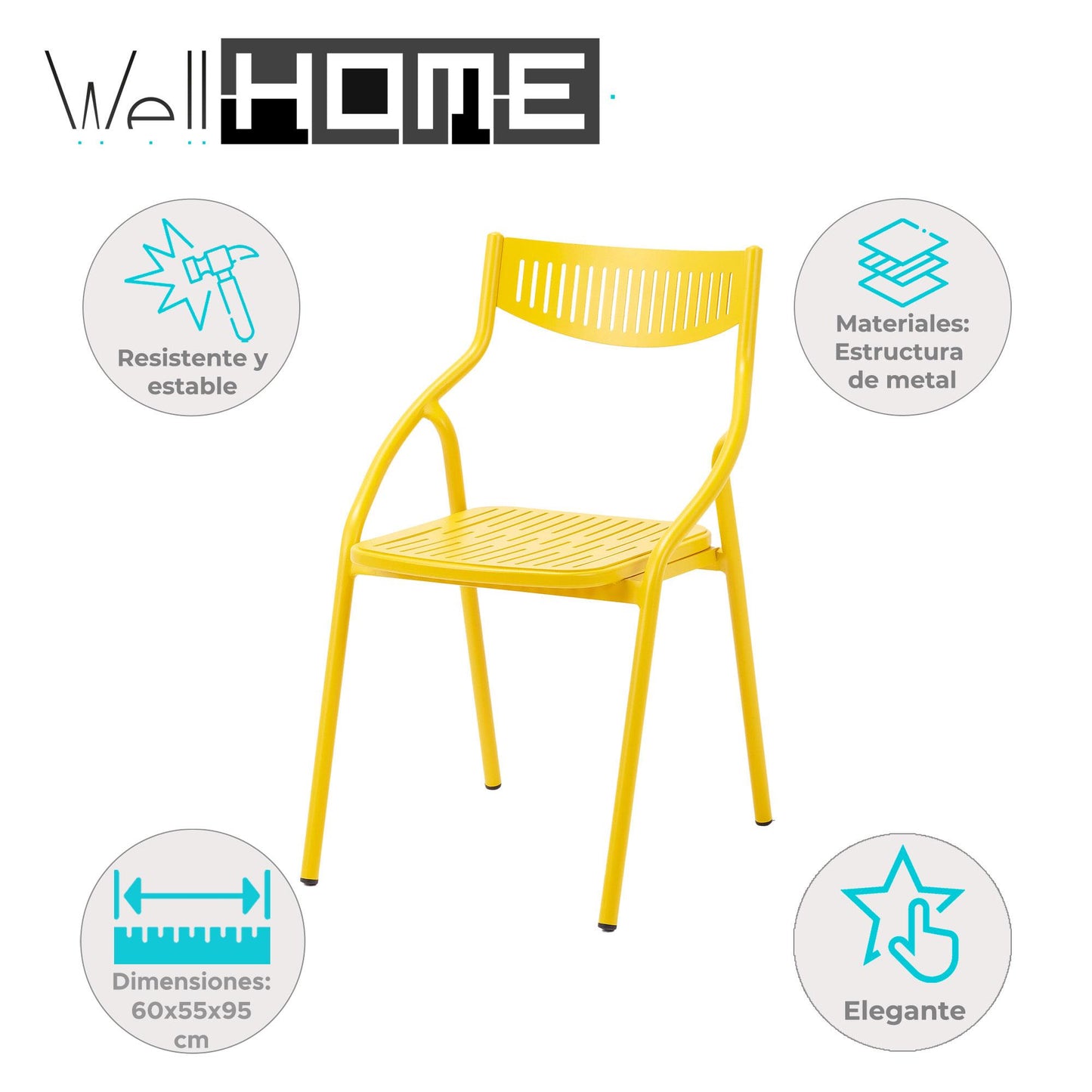 Silla Alba Amarilla De Aluminio - Moderna Y Duradera 60x55x95cm - Well Home_1