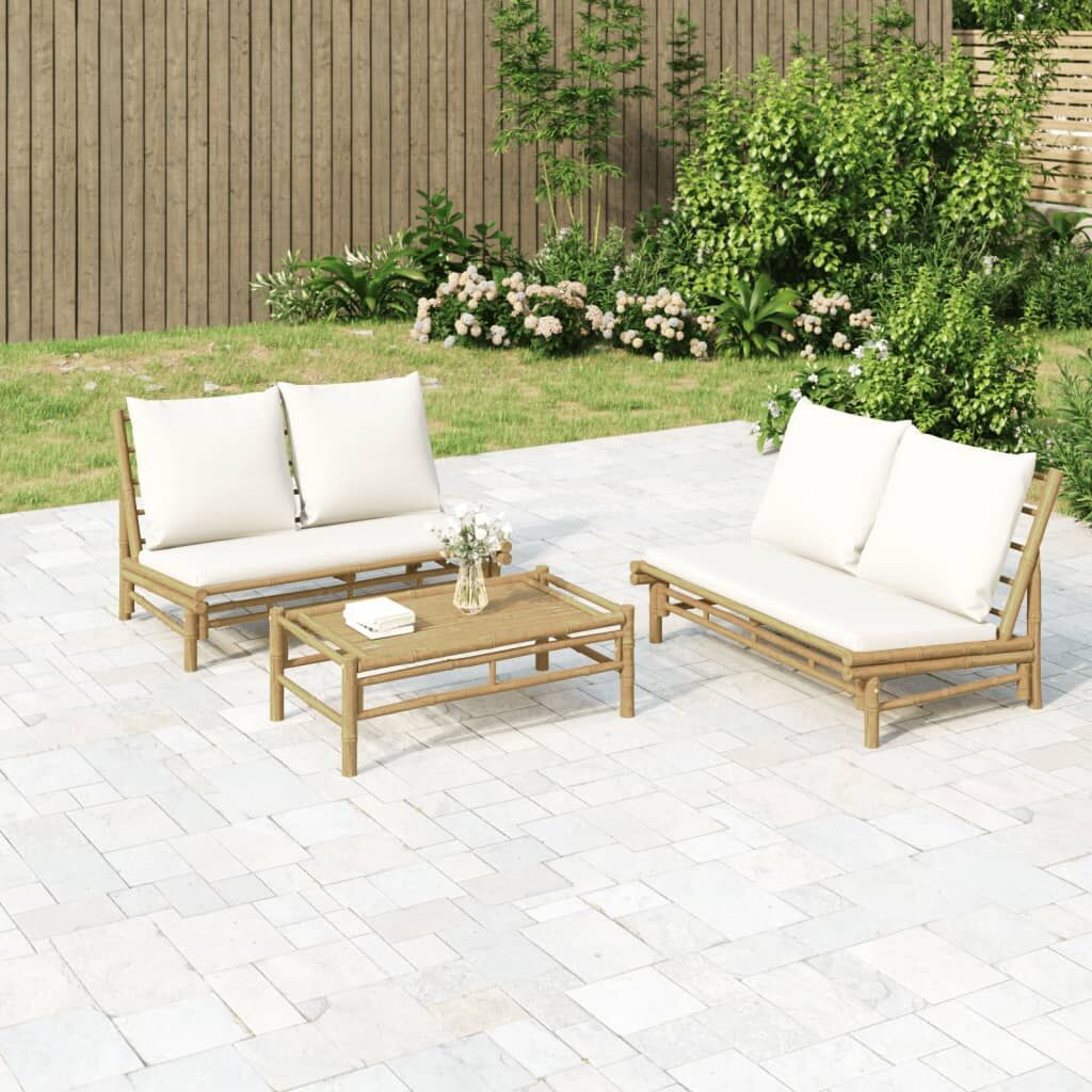 Vidaxl Set De Muebles De Jardín 2 Piezas Bambú Y Cojines Blanco Crema_1