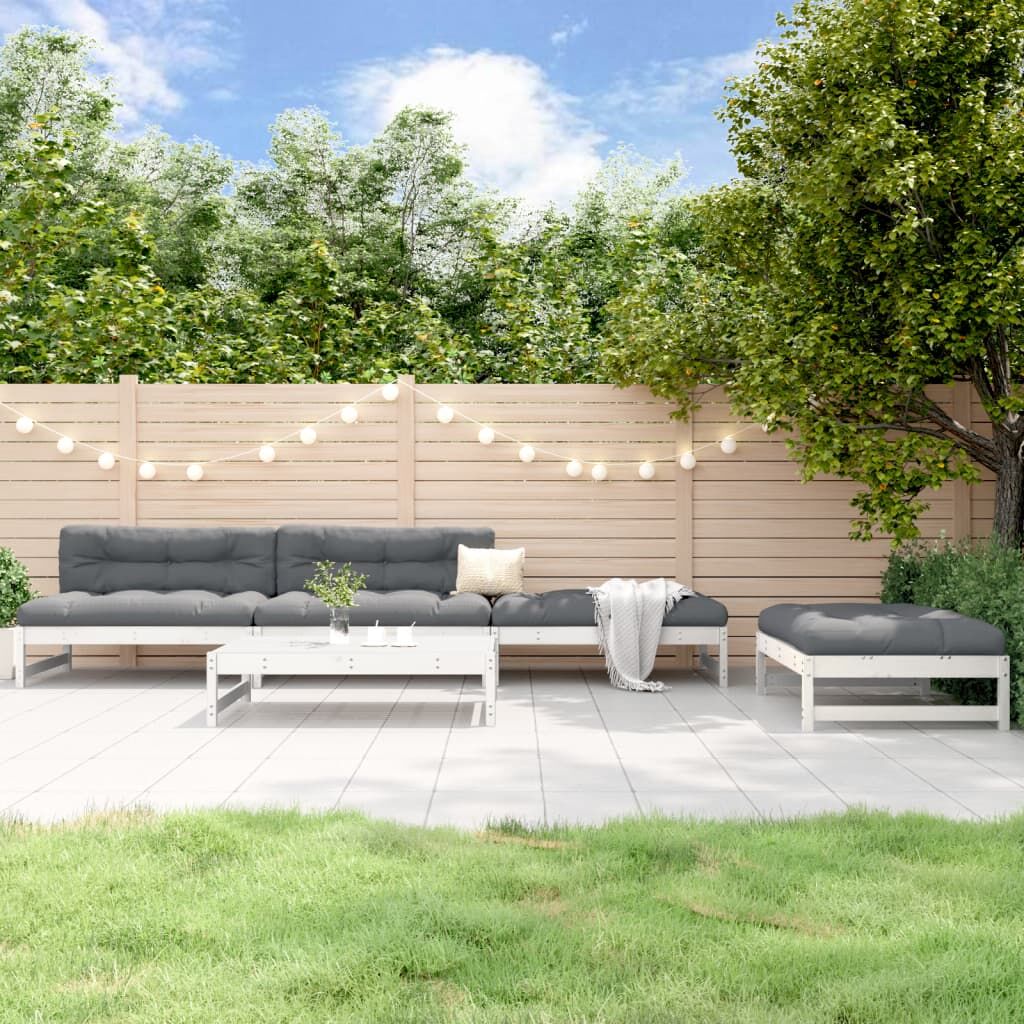 Vidaxl Juego De Sofás De Jardín 5 Piezas Madera Maciza De Pino Blanco_1