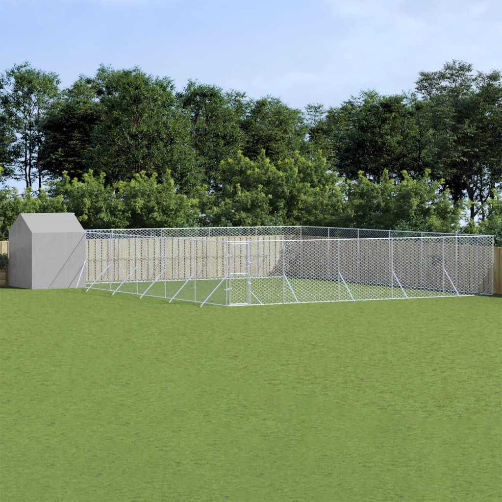 Vidaxl Perrera Exterior Con Toldo Acero Galvanizado Plata 12x12x2,5 M_1