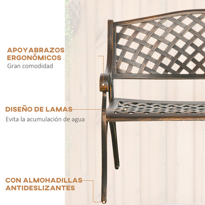 Outsunny Banco De Jardín De 2 Plazas De Aluminio Fundido 103x62x83 Cm Bronce_5