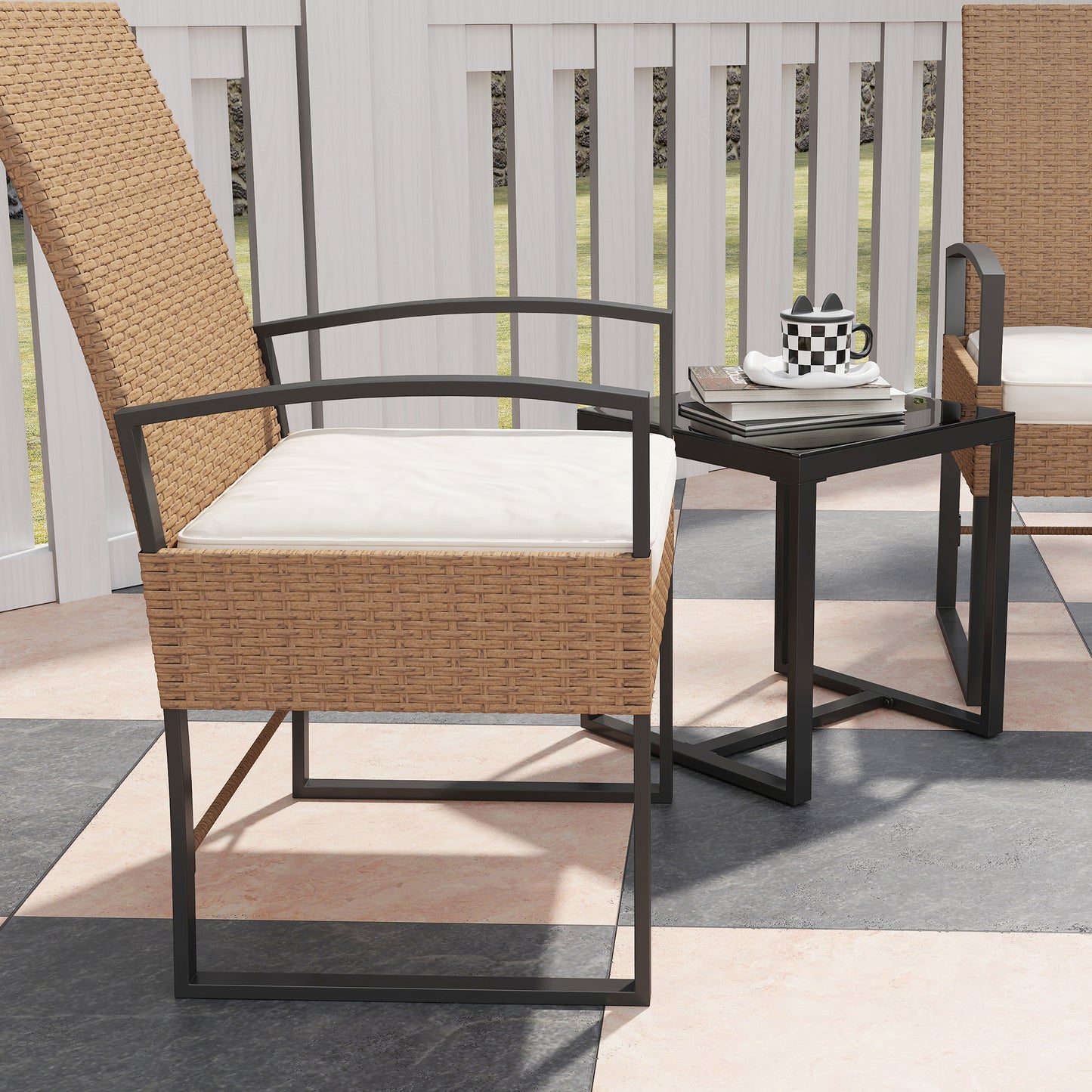 Outsunny Conjunto De Jardín Exterior De 3 Piezas Con Respaldo Ajustable Cojines_4