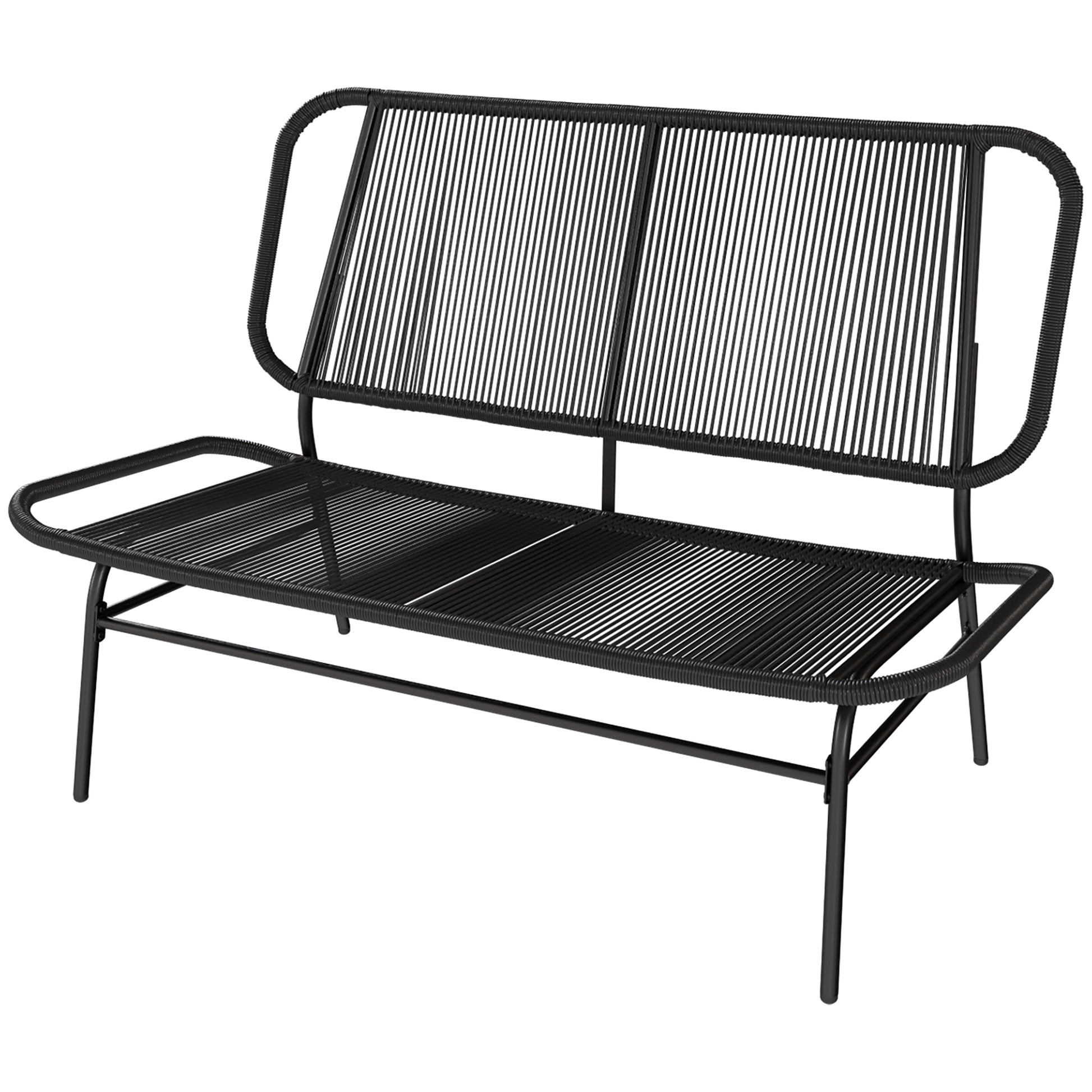 Outsunny Banco Exterior De Ratán De 2 Plazas Con Respaldo Tejido Negro_4