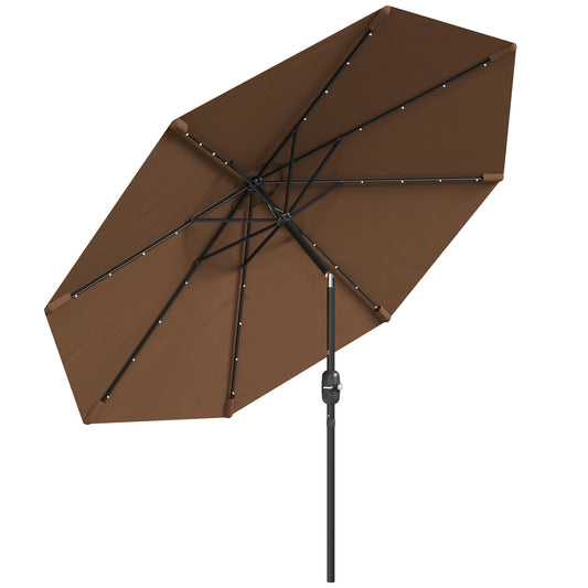 Outsunny Sombrilla Jardín Con 32 Luces Led Solares Inclinable Ø265x233 Cm Marrón_0