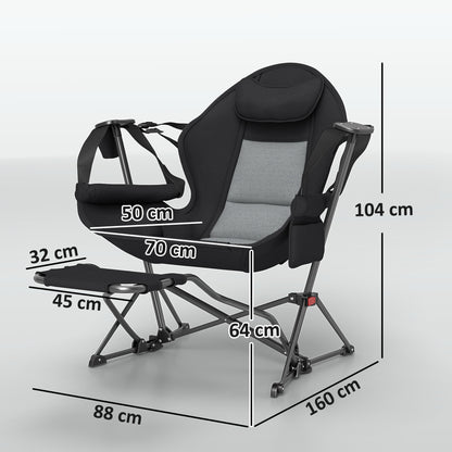 Outsunny Pack 2 Mecedora Jardín Exterior Con Reposapiés Carga 120 Kg Negro_2