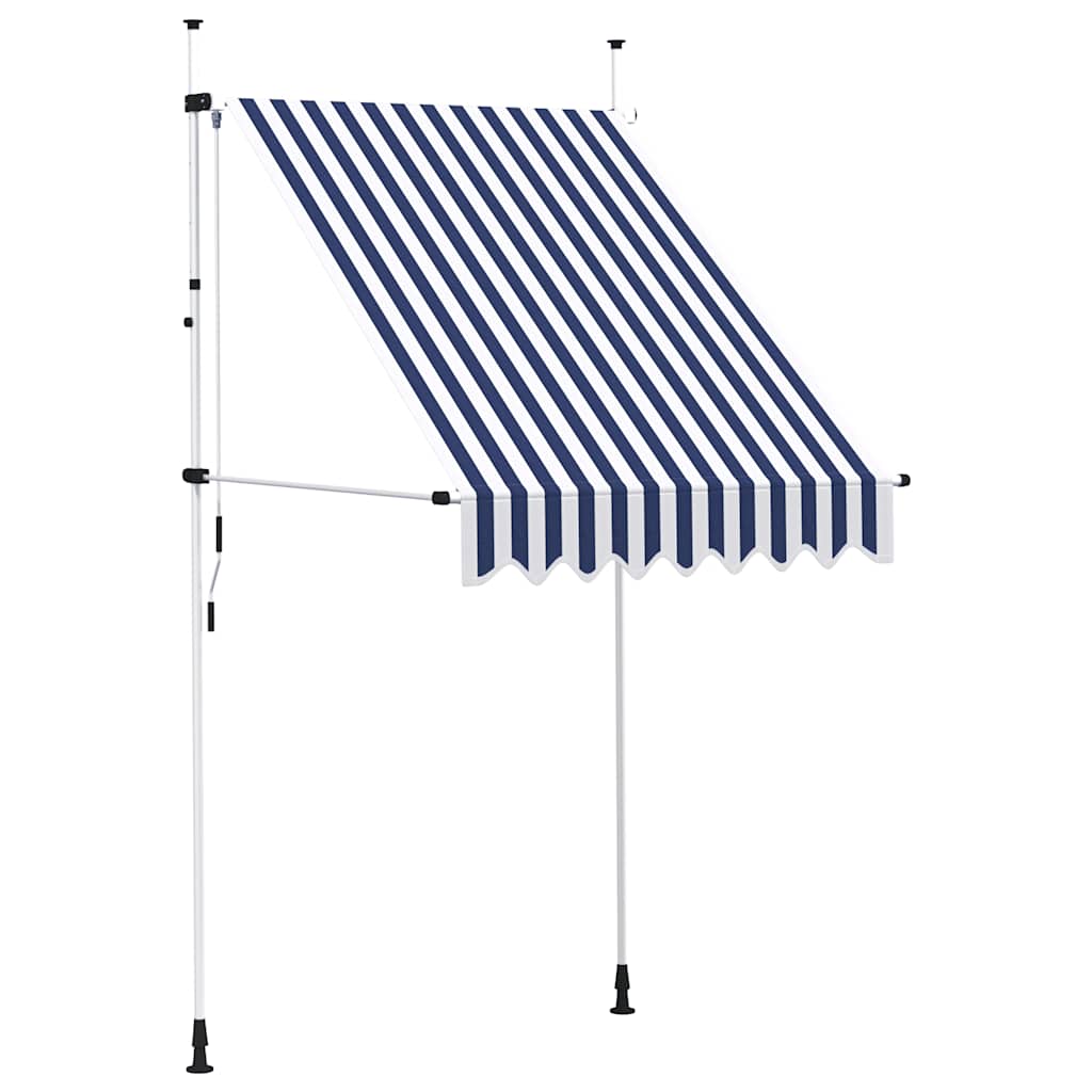 Toldo Manual Retráctil 150 Cm Azul Y Blanco A Rayas_0