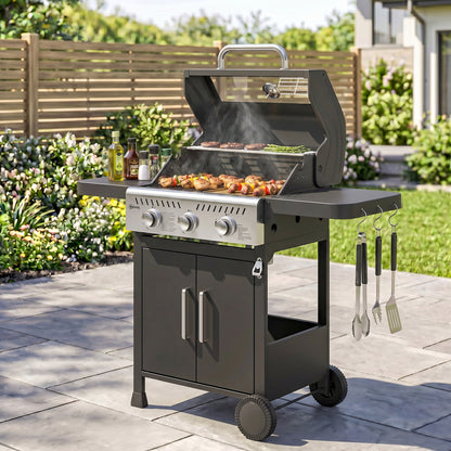 Outsunny Barbacoa De Gas Con 3 Quemadores 7,5 Kw Termómetro Mesas Laterales_4