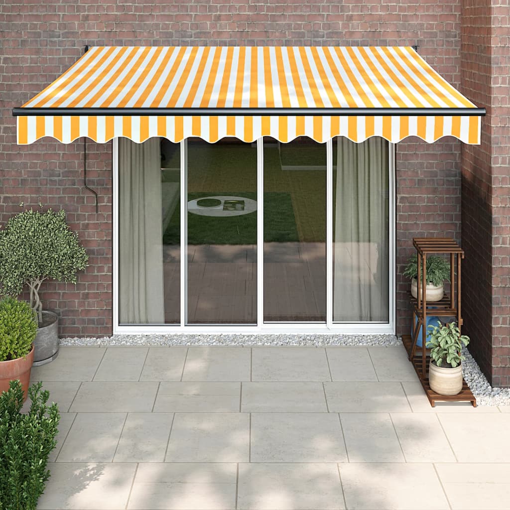 Toldo Retráctil Aluminio Y Tela Amarillo Y Blanco 3,5x2,5 M_1