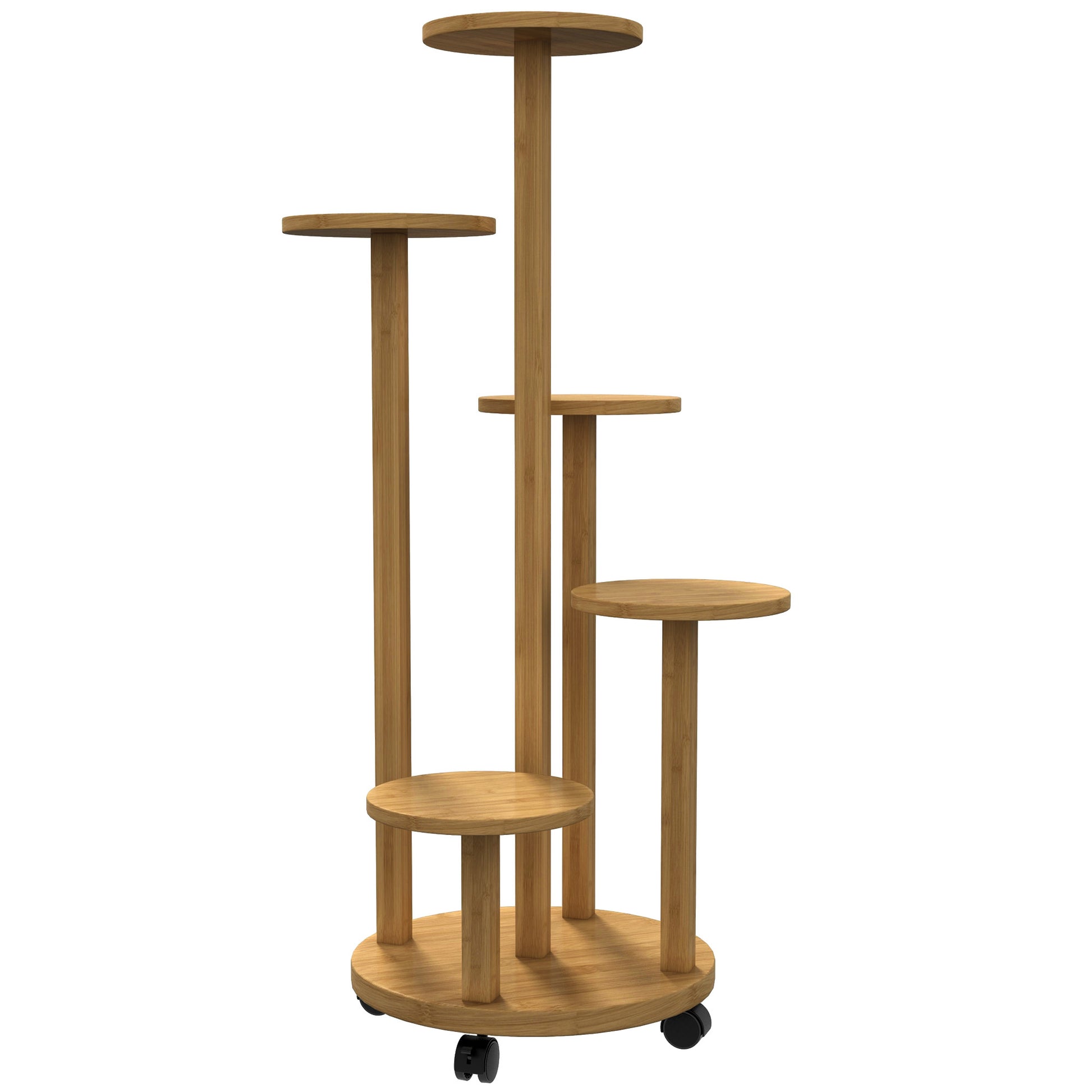 Outsunny Soporte Para Plantas De Bambú Con Ruedas 5 Niveles 33x33x90 Cm Natural_0