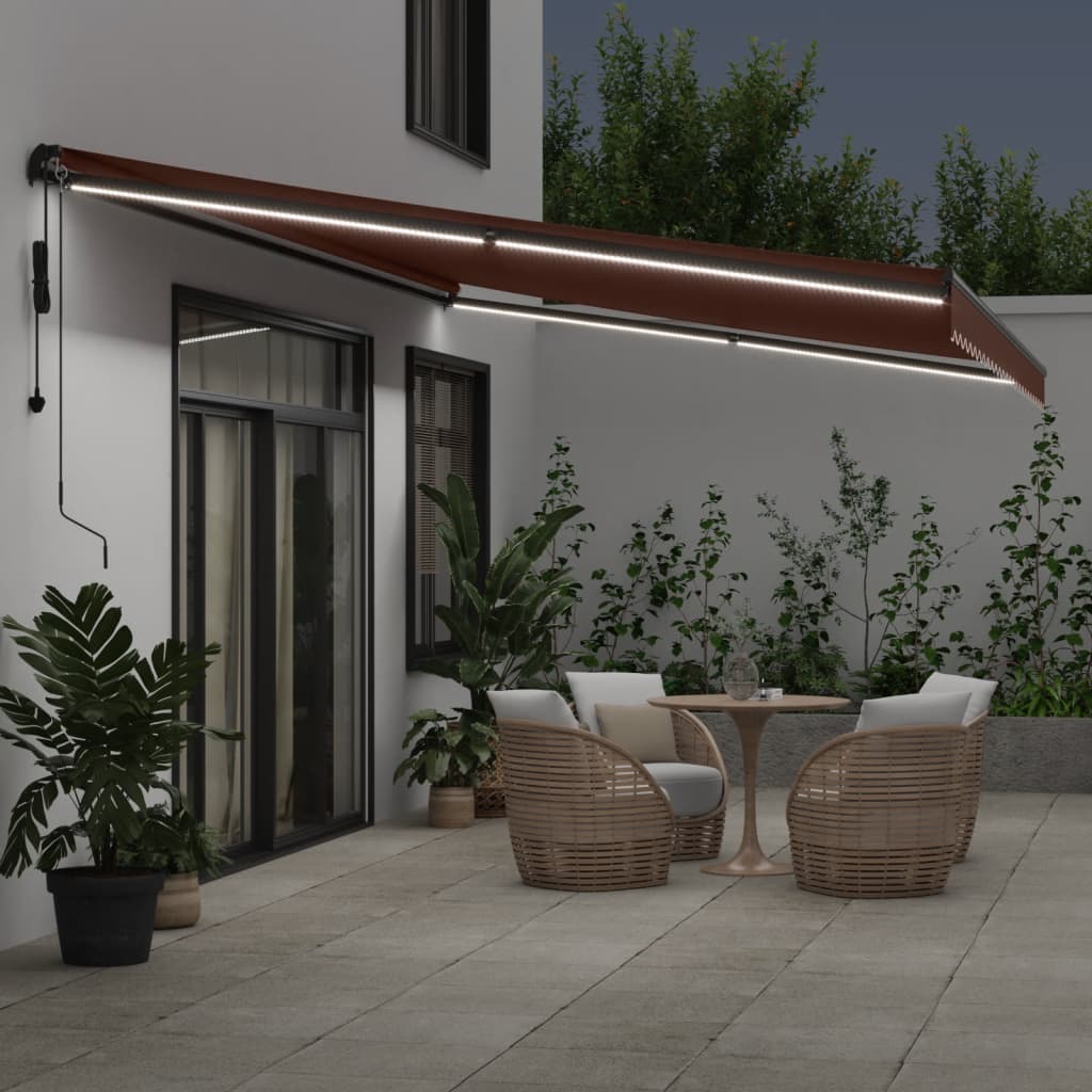 Toldo Retráctil Automático Con Luces Led Marrón 500x350 Cm_2
