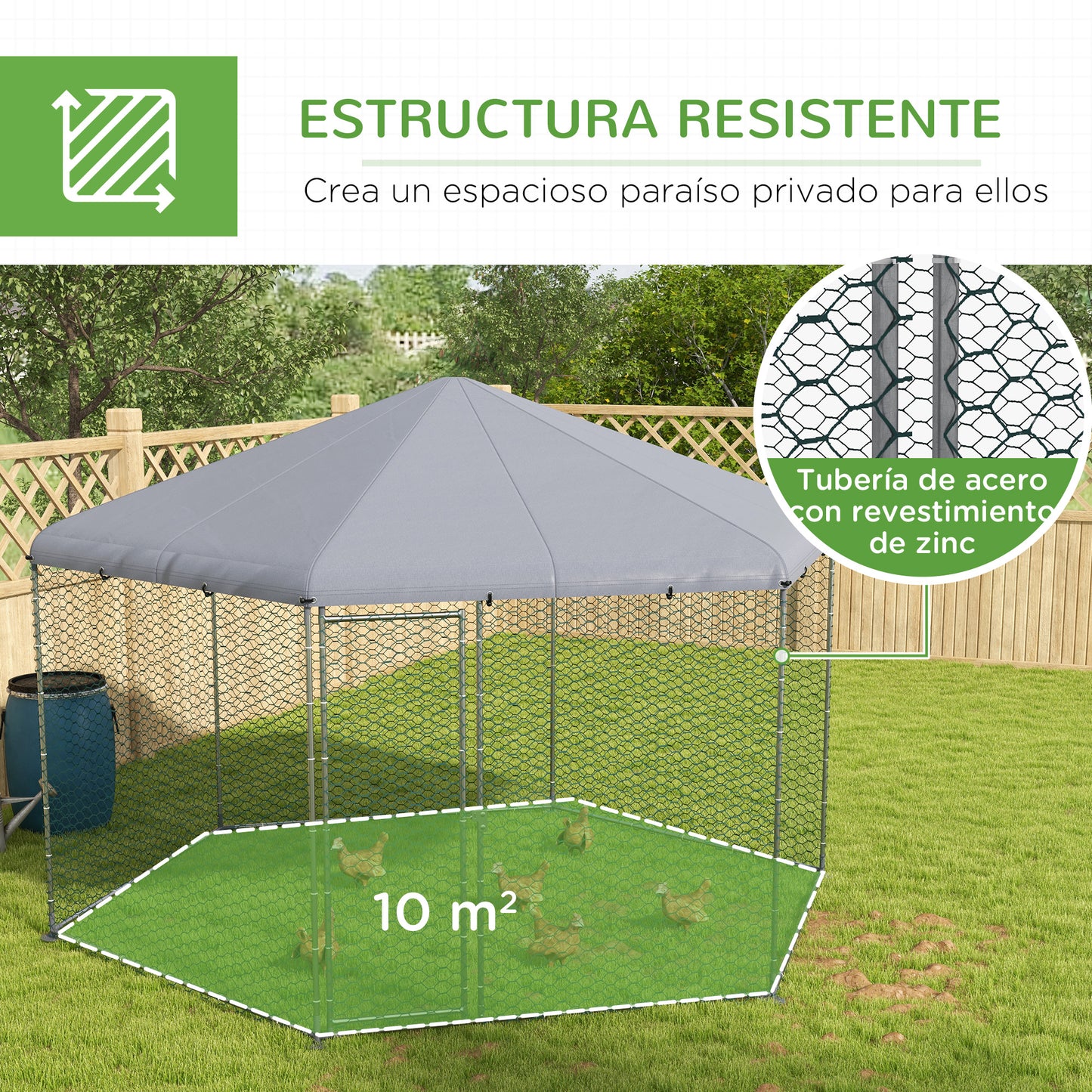 Pawhut Gallinero Para Exterior Grande De Acero 400x346x263 Cm Plata_5