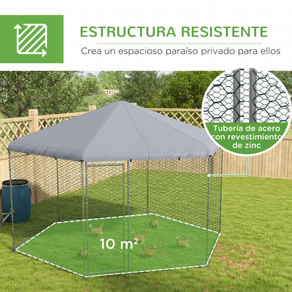 Pawhut Gallinero Para Exterior Grande De Acero 400x346x263 Cm Plata_5