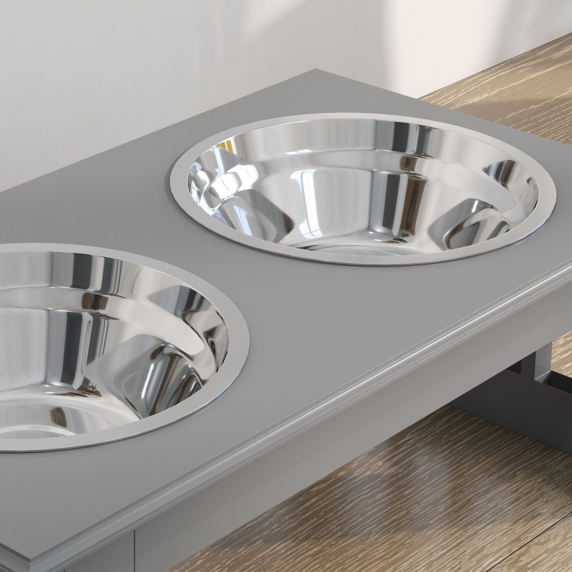 Pawhut Comedero Elevado Para Perros De Acero Inoxidable 44x24x15 Cm Gris_4