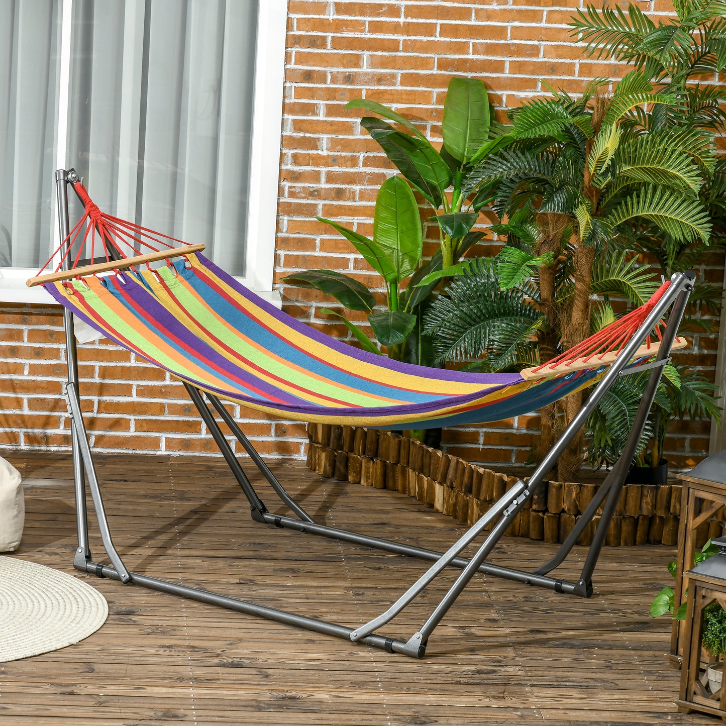 Outsunny Hamaca Con Soporte Plegable 2 En 1 Tendedero Con Barra 270x100x94 Cm_1