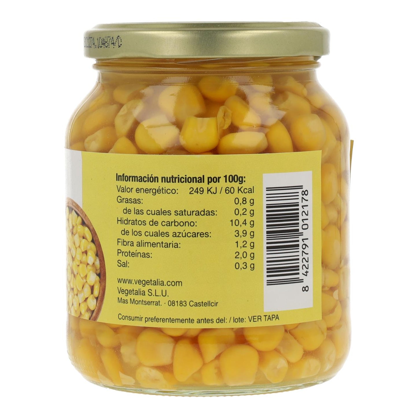 Maiz Dulce Bio en bote de vidrio Vegetalia 350 gr