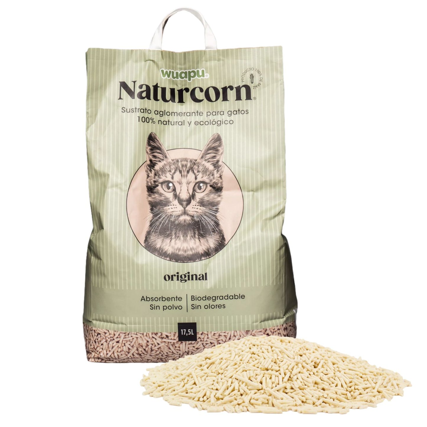 Sustrato Absorbente Wuapu Naturcorn Original En Pelet Biodegradable Para Gato 3 Uds 17'5l_2