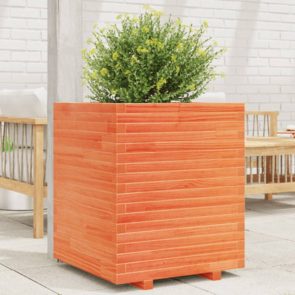 Jardinera Exterior Madera Maciza Pino Marrón Cera 60x60x72 Cm_1