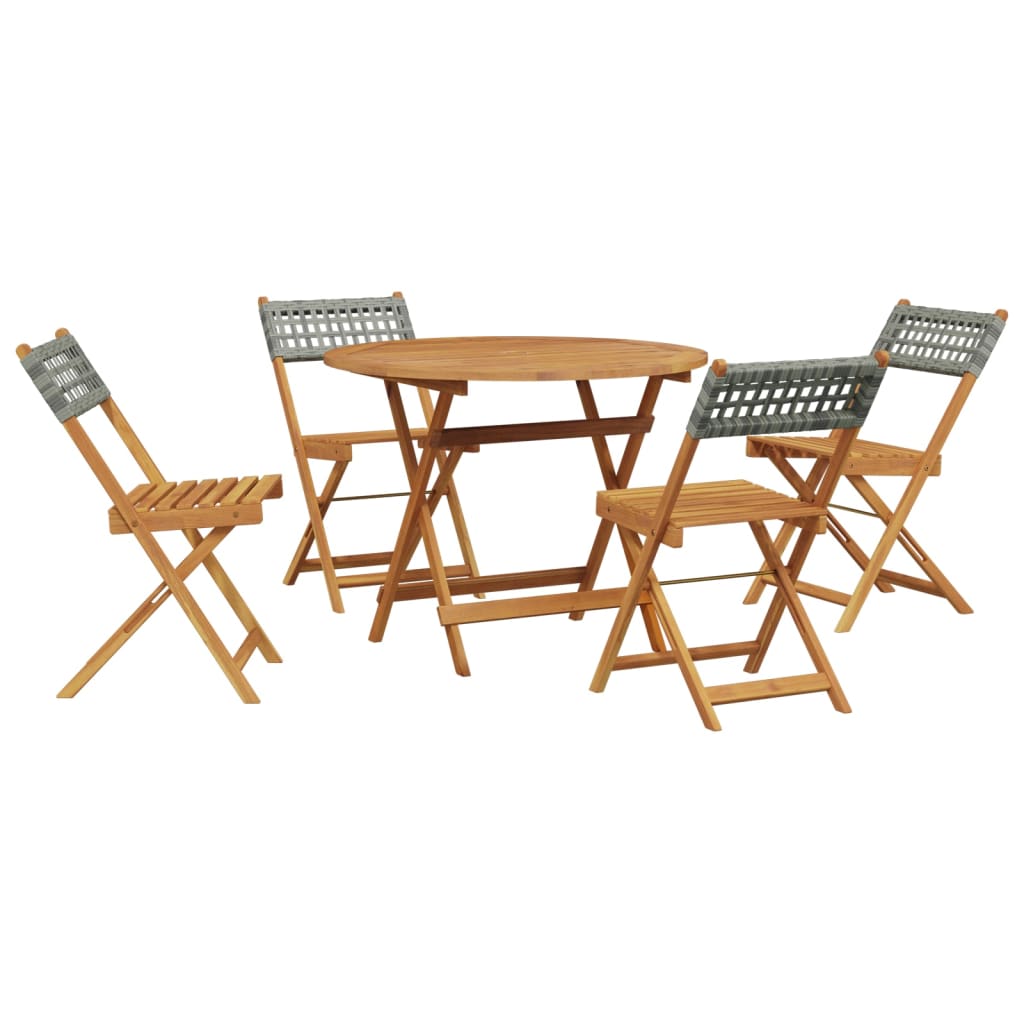 Set De Comedor De Jardín 5 Piezas Ratán Pe Madera Maciza Gris / Vetonek_5