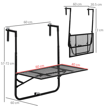Outsunny Mesa Colgante De Balcón Plegable De Metal 60x60x57-72 Cm Negro_2