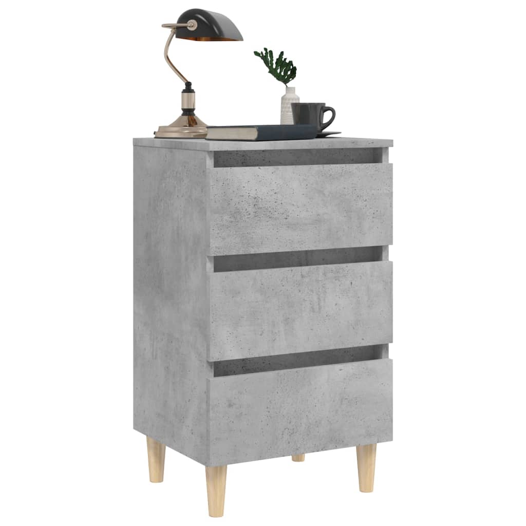 Mesitas De Noche 2 Uds Patas Madera Gris Hormigón 40x35x69 Cm_2