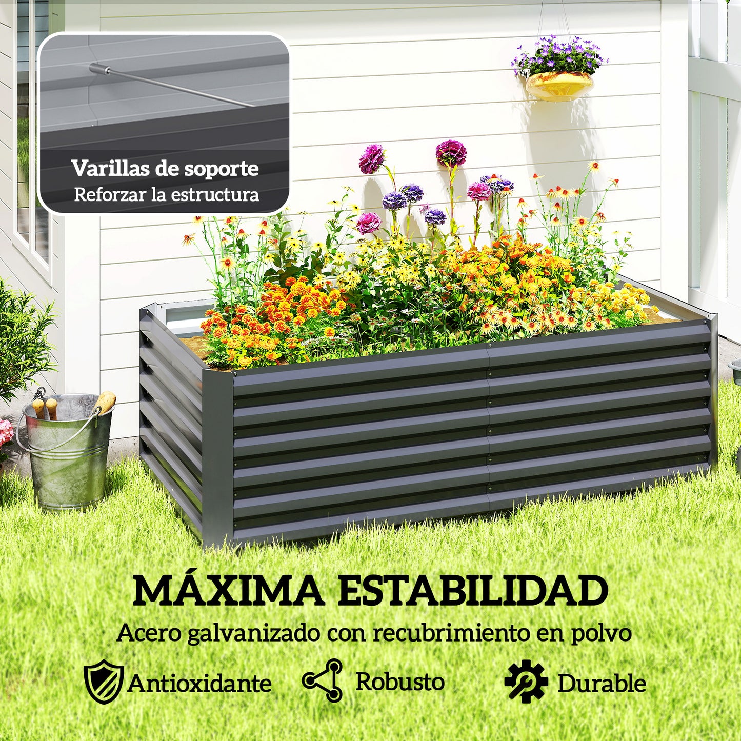 Outsunny Jardinera Exterior Grande Rectangular De Acero Galvanizado_4