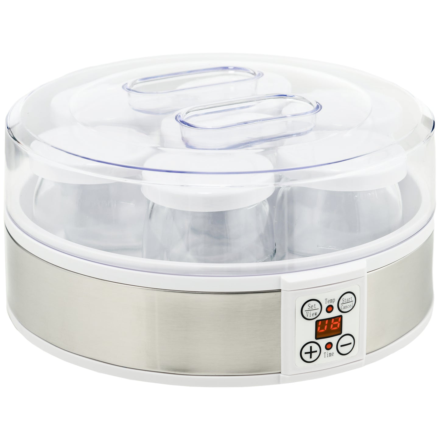Homcom Yogurtera 20w 1,26l Con 7 Tarros De Cristal De 180 Ml 24x24x13 Cm Blanco_0