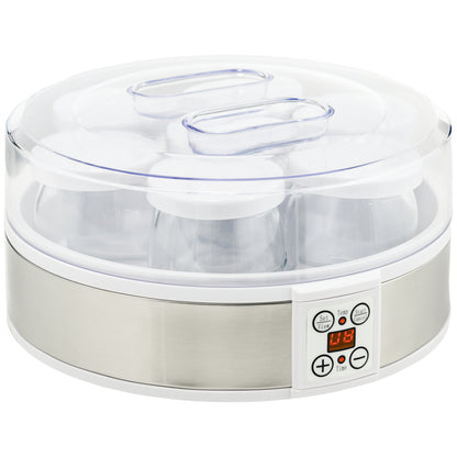Homcom Yogurtera 20w 1,26l Con 7 Tarros De Cristal De 180 Ml 24x24x13 Cm Blanco_0