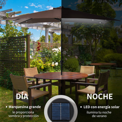 Outsunny Sombrilla De Jardín 268x205x248cm Con Techo Inclinable Luces Led Marrón_3