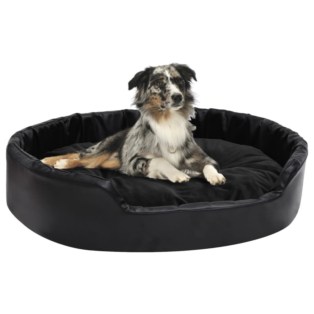 Vidaxl Cama Para Perros Felpa Y Cuero Sintético Negra 90x79x20 Cm_1