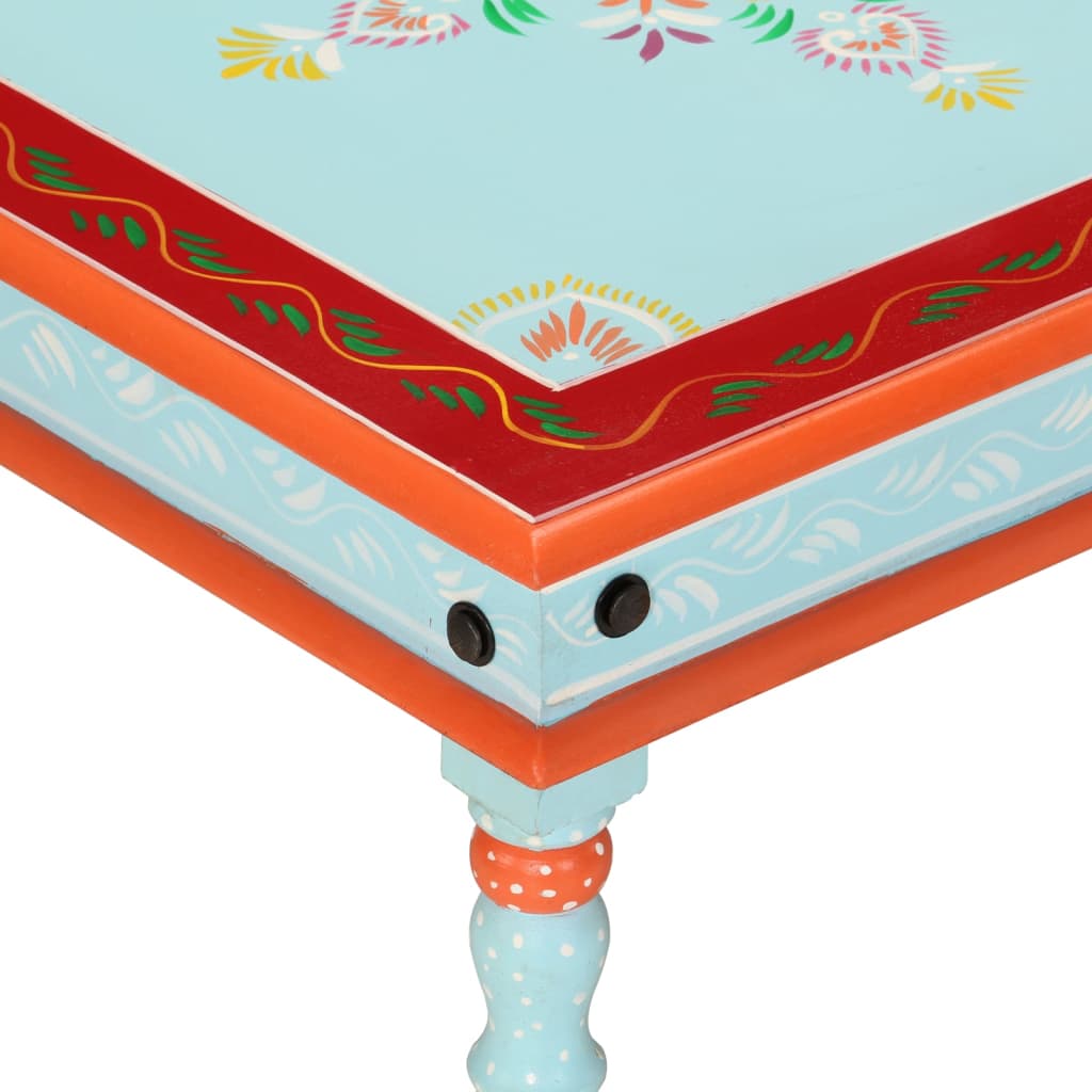 Mesa De Centro Madera Maciza De Mango Azul Pintada A Mano_2