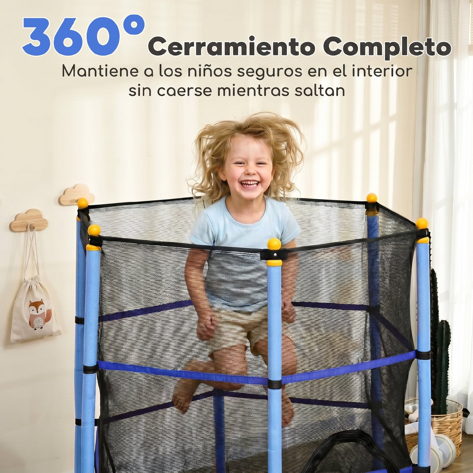 Homcom Cama Elástica Infantil Ø163 Cm Con Red De Seguridad Azul Y Negro_5