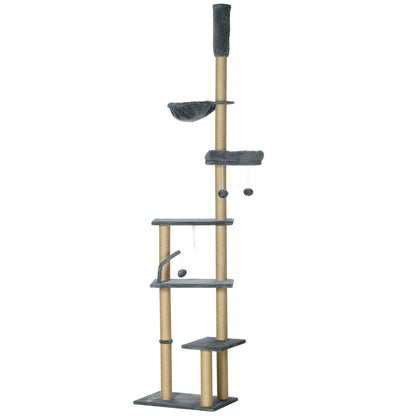 Pawhut Árbol Para Gatos De Suelo A Techo De 230-250cm Con Altura Ajustable Gris_0