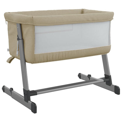 Vidaxl Cuna Con Colchón Tela De Lino Gris Taupe_4