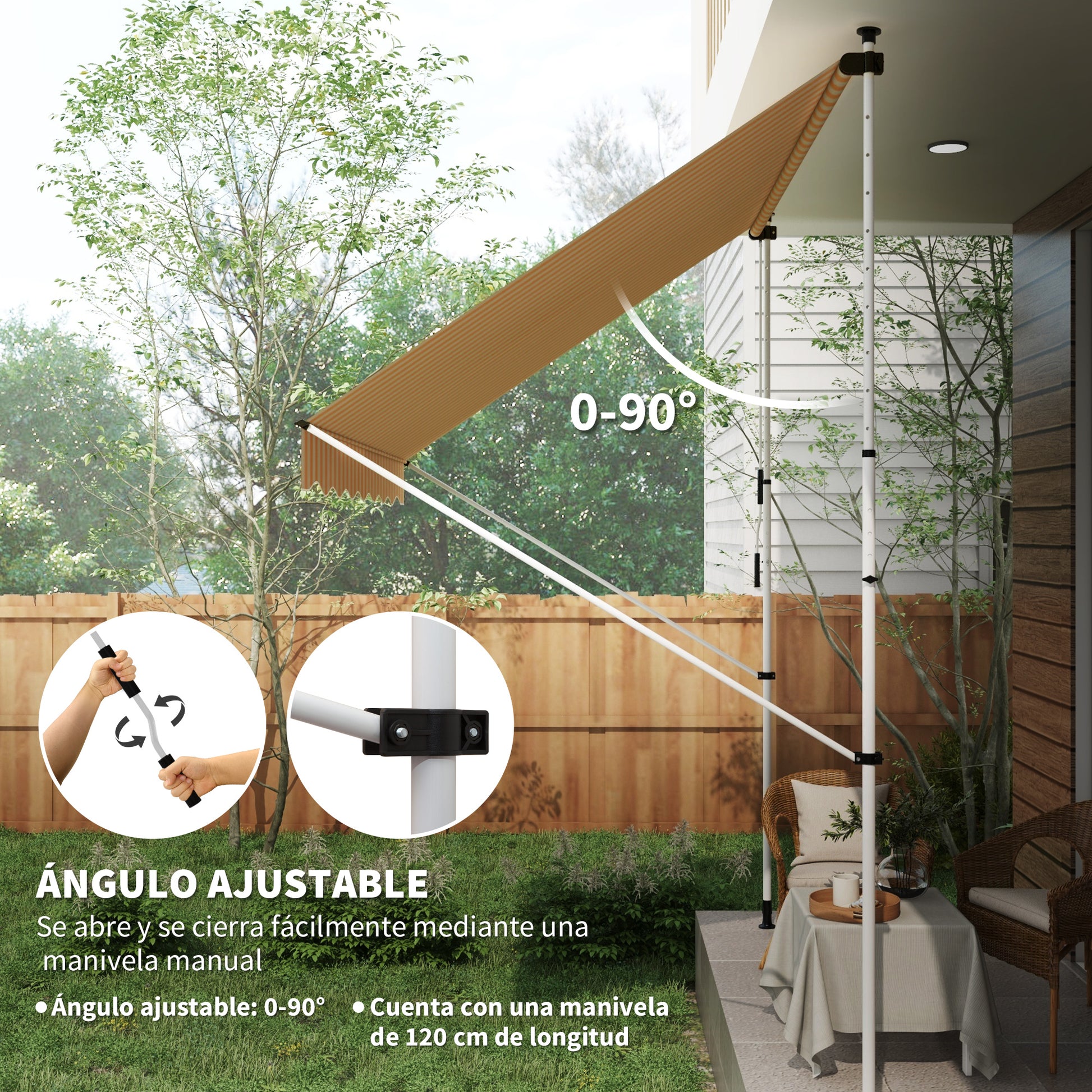 Outsunny Toldo Manual Retráctil 300x150x170-280 Cm Con Altura Ajustable Naranja_5