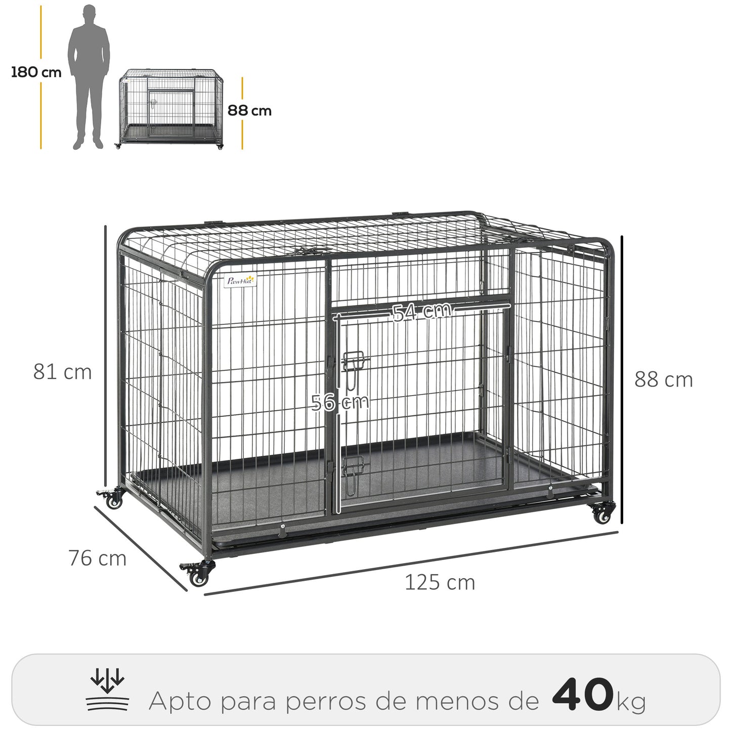 Pawhut Jaula De Metal Para Perros Plegable Con Ruedas Bandeja Extraíble_2