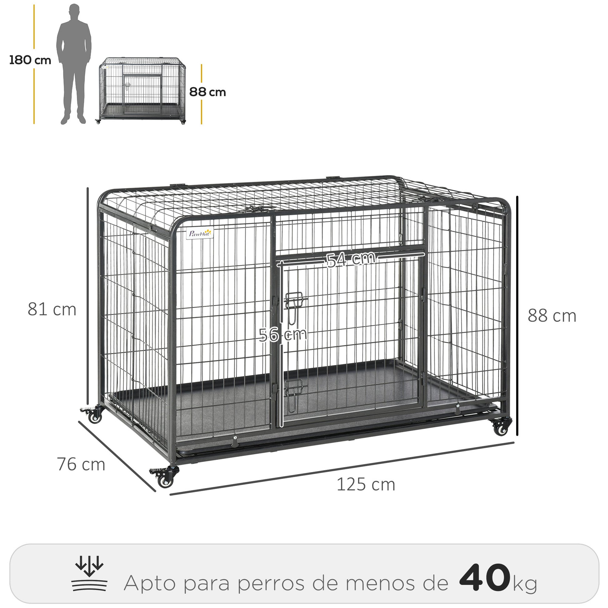 Pawhut Jaula De Metal Para Perros Plegable Con Ruedas Bandeja Extraíble_2