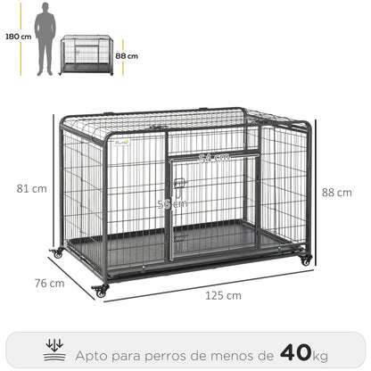 Pawhut Jaula De Metal Para Perros Plegable Con Ruedas Bandeja Extraíble_2
